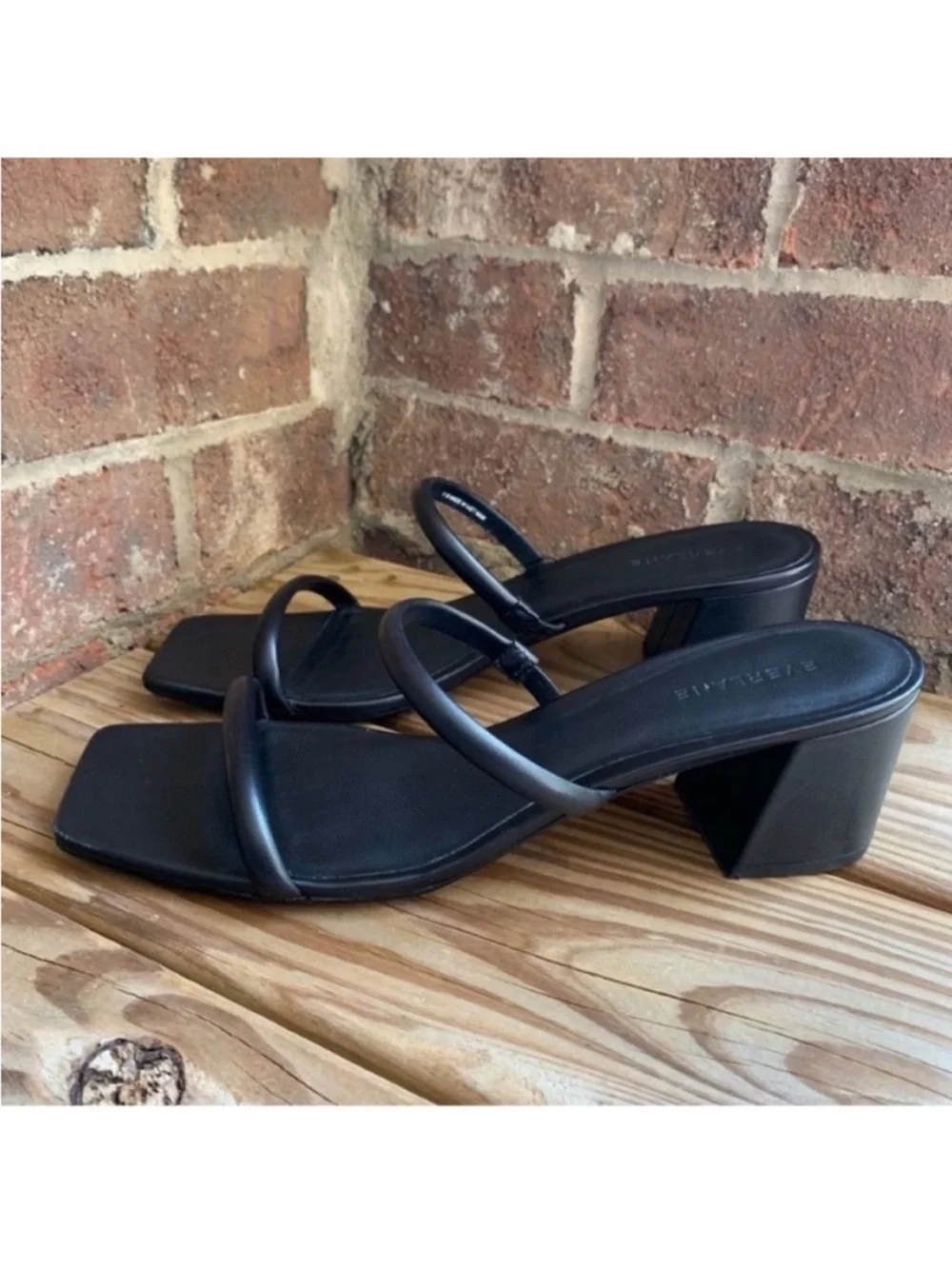 Everlane Shoes 11 Double Strap Heel Sandal Black Leather